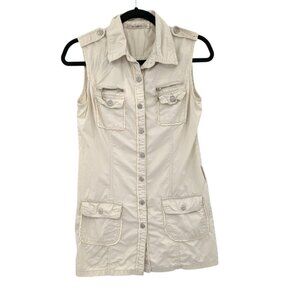 Sleeveless Utility Safari Cargo Vest Jacket Minimalist Neutral Button Up Size S